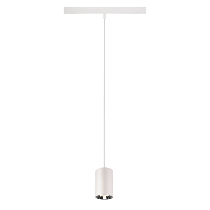 NUMINOS XS, 48V pendant light, pendant length 150cm, 4000K, 20°, DALI 2, matt white / glossy chrome