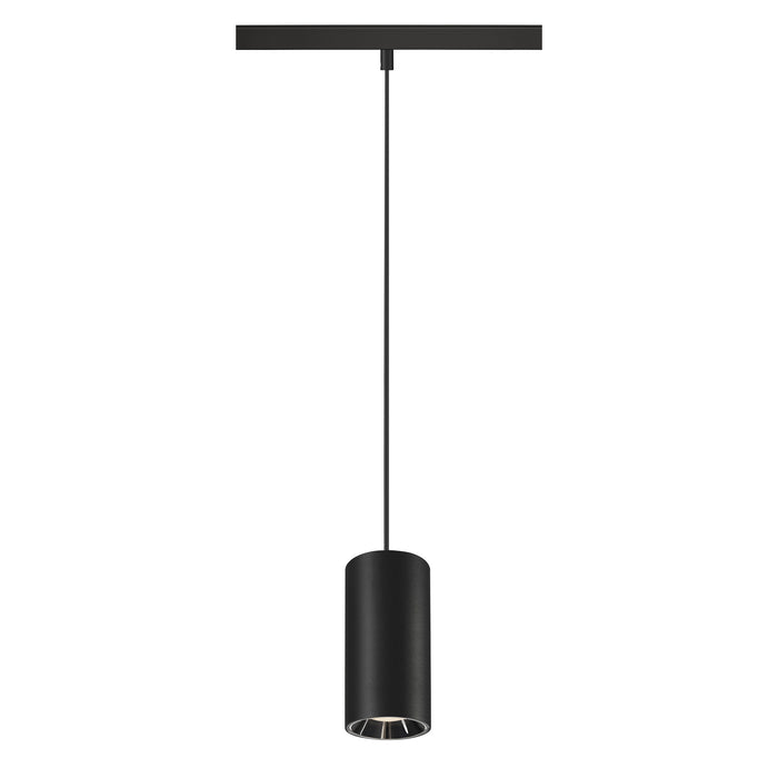 NUMINOS S, 48V pendant light, pendant length 150cm, 4000K, 20°, DALI 2, matt black / glossy chrome