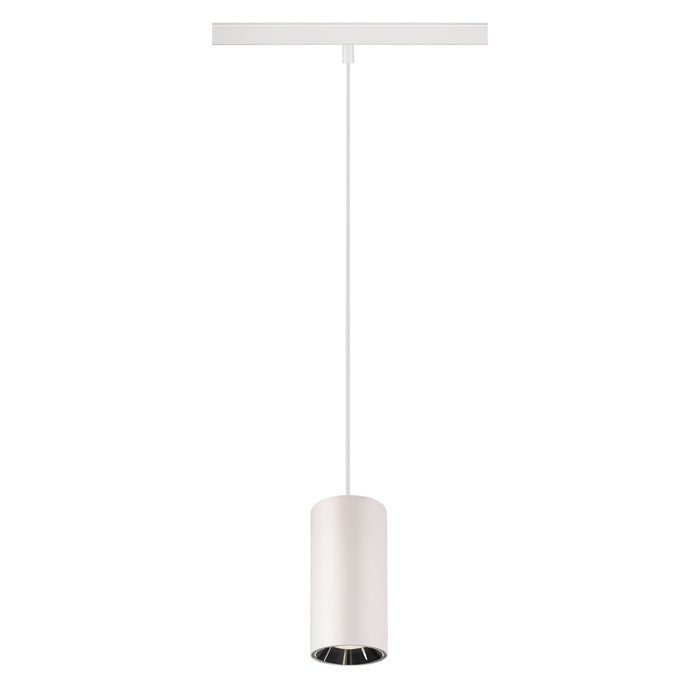 NUMINOS S, 48V pendant light, pendant length 150cm, 4000K, 20°, DALI 2, matt white / glossy chrome