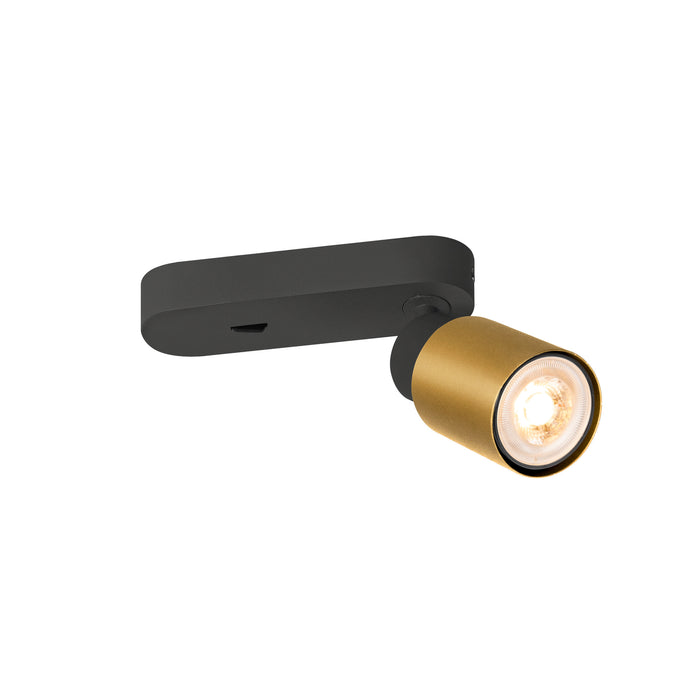 PURI 2.0 Tube, wall and ceiling-mounted light, switch, rectangular, 1x max. 6W GU10, black / gold