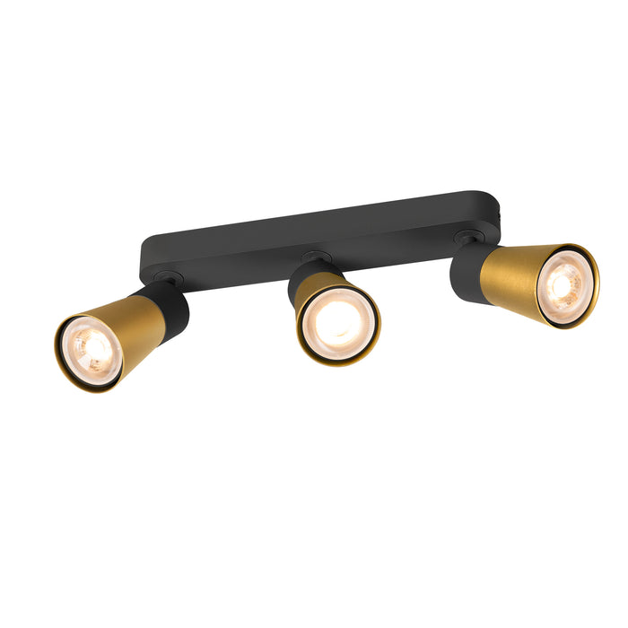 PURI 2.0 Cone, wall and ceiling-mounted light, long, 3 x max. 6W GU10, black / gold