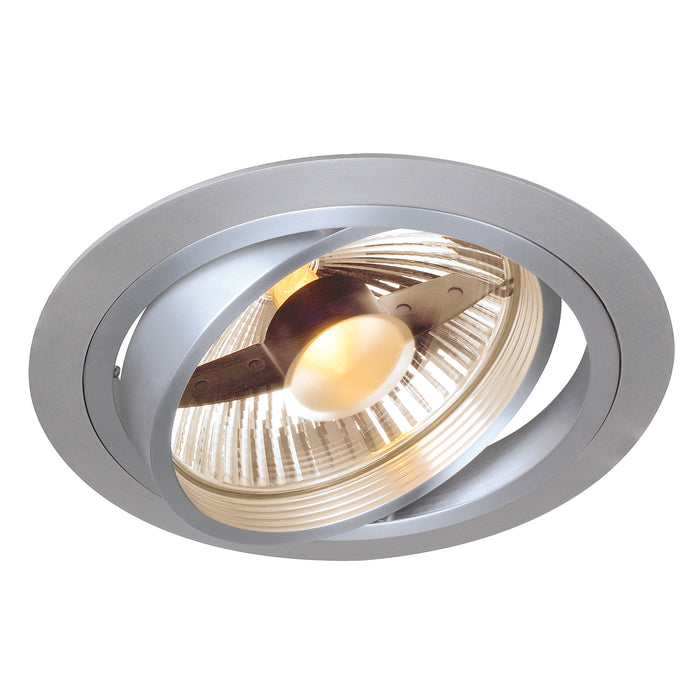 NEW TRIA 1, recessed fitting, single-headed, QPAR111, round, brushed aluminium, max. 75 W, incl. leaf springs