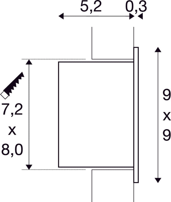 Dimensioned drawing of SLV FRAME LED 230V CURVE, LED Indoor recessed wall light, 2700K