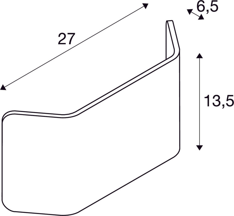Dimensioned drawing of SLV MANA, lamp shade, wood, grey/brown, L/H/T 27/13,5/6,5 cm