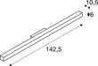 Technical drawing of a rectangular bar with dimensions 142.5 x 10.5 x 6.
