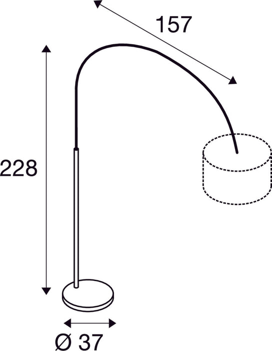 Dimensioned drawing of SLV FENDA BOW BASIC, E27, chrome, max. 40W
