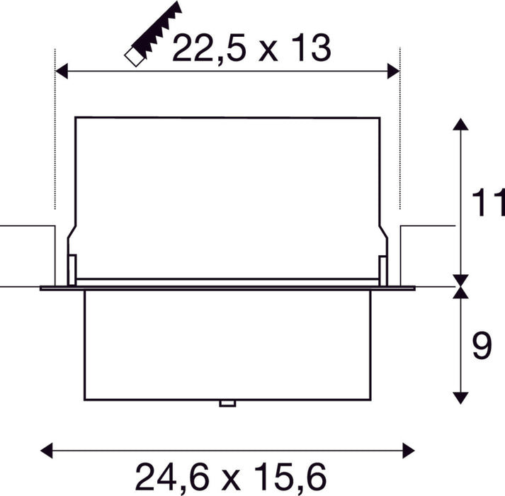 Dimensioned drawing of SLV ALAMEA LED recessed ceiling light, white, 3000K, 29,4W