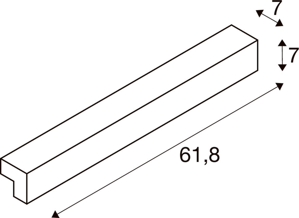 Technical drawing of a T-shaped profile with dimensions 7 x 7 x 61.8.