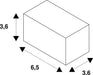 White rectangular block diagram with dimensions 3.6 x 6.5 x 3.6.
