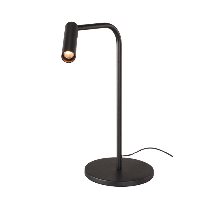 Black metal desk lamp with a matte finish and round base.