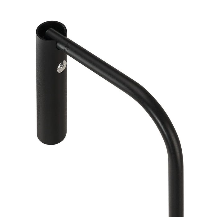 Black metal gooseneck light fixture with a matte finish.