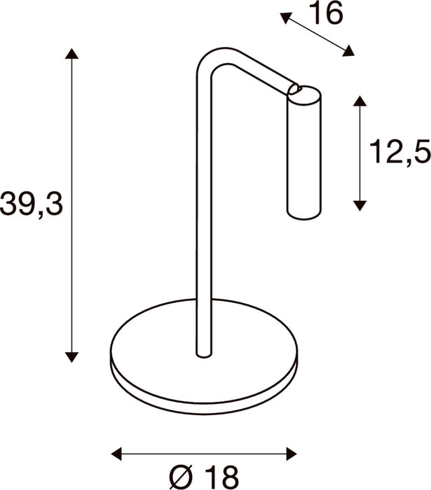 Technical drawing with dimensions of a metal table stand.