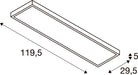Technical drawing of a rectangular tray with dimensions 119.5 x 29.5 x 5.