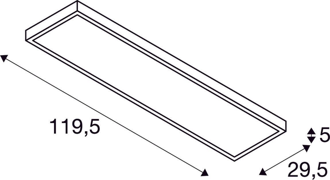 Dimensioned drawing of SLV PANEL, 1200x300mm LED Indoor surface-mounted ceiling light, 3000K, silver-grey