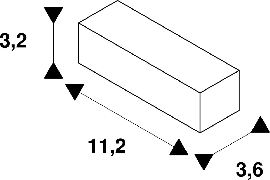 Dimensioned drawing of SLV FEED-IN, for EUTRAC 240V 3-phase surface-mounted track, earth electrode left, white