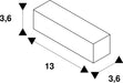 Technical drawing of a rectangular prism with dimensions 3.6 and 13.