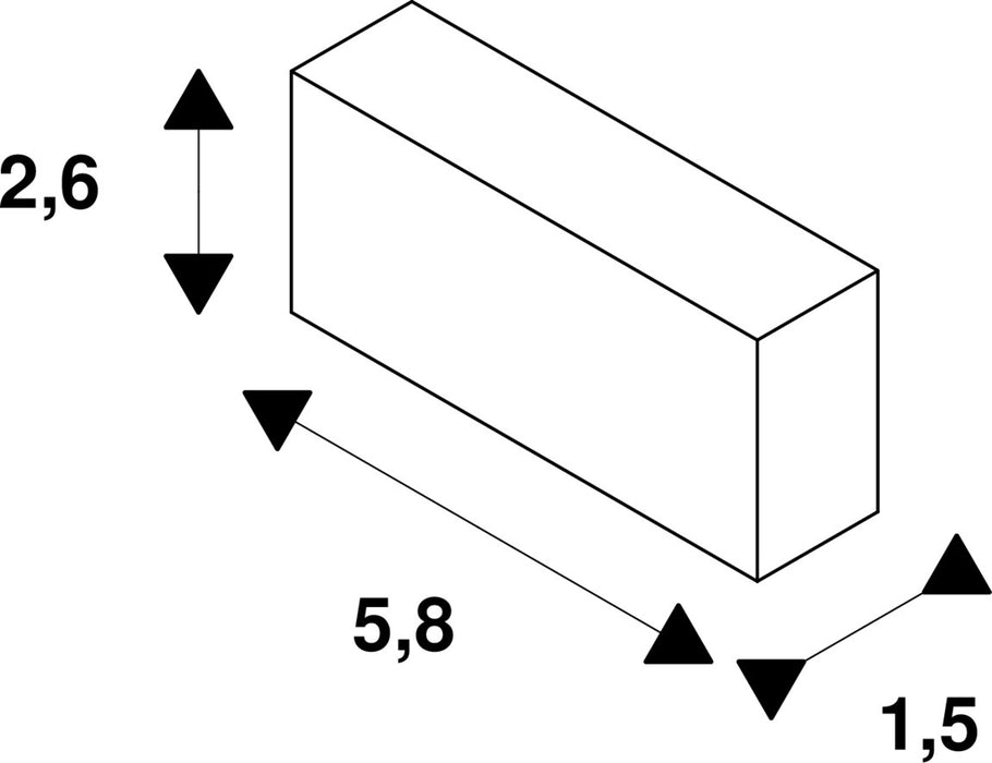 Dimensioned drawing of SLV LONG CONNECTOR, for EUTRAC 240V 3-phase surface-mounted track, electrical, white