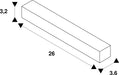 Technical drawing of a white rectangular bar with dimensions 3.2, 3.6, and 26.