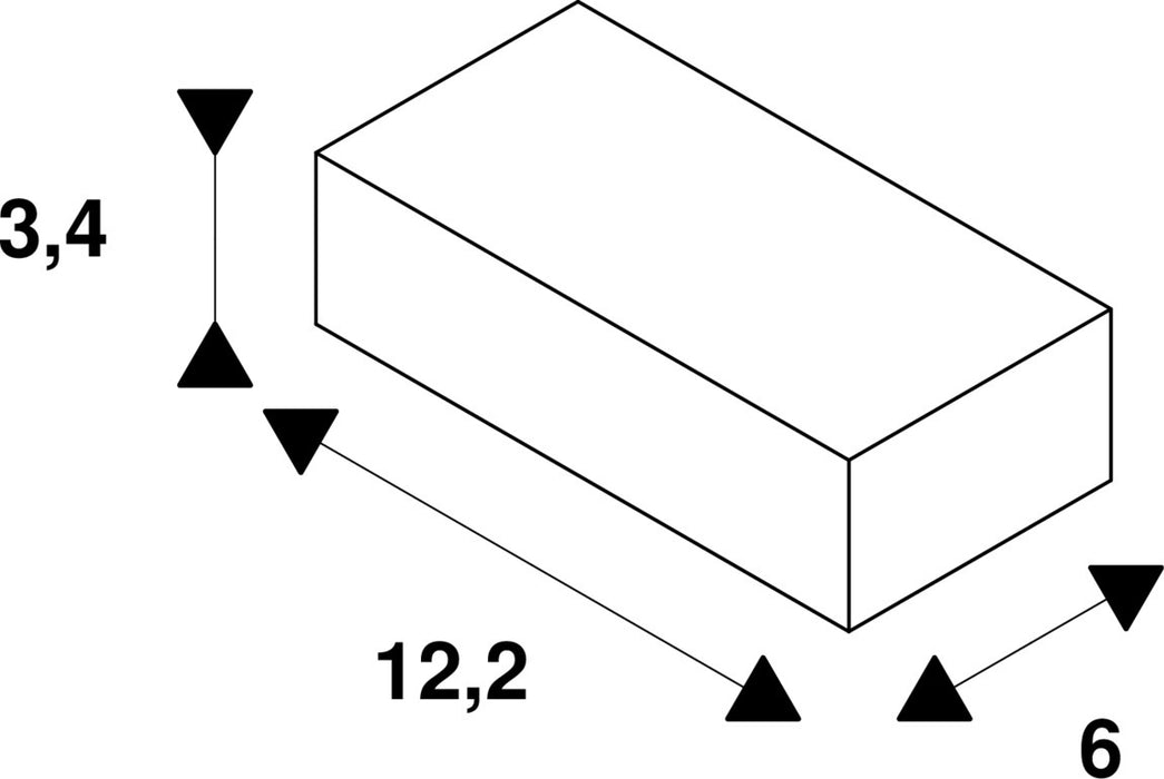 Dimensioned drawing of SLV FEED-IN, for EUTRAC 240V 3-phase recessed track, earth electrode left, white