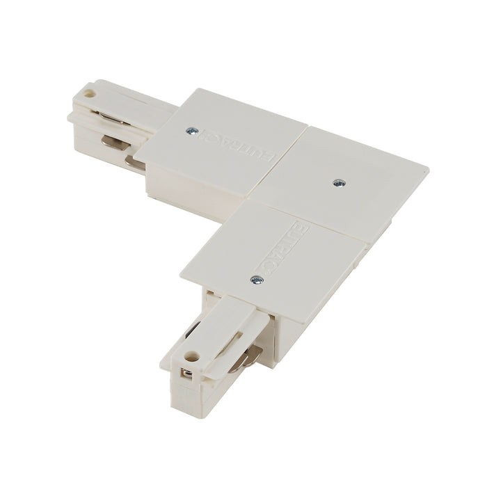 SLV EUTRAC L-connector, with feed-in capability, for 3-circuit recessed track, inner earth, traffic white