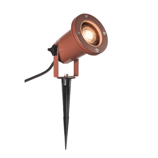 Bronze finish metal spotlight with black ground stake.