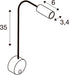 Technical drawing of a black wall-mounted gooseneck lamp with dimensions.