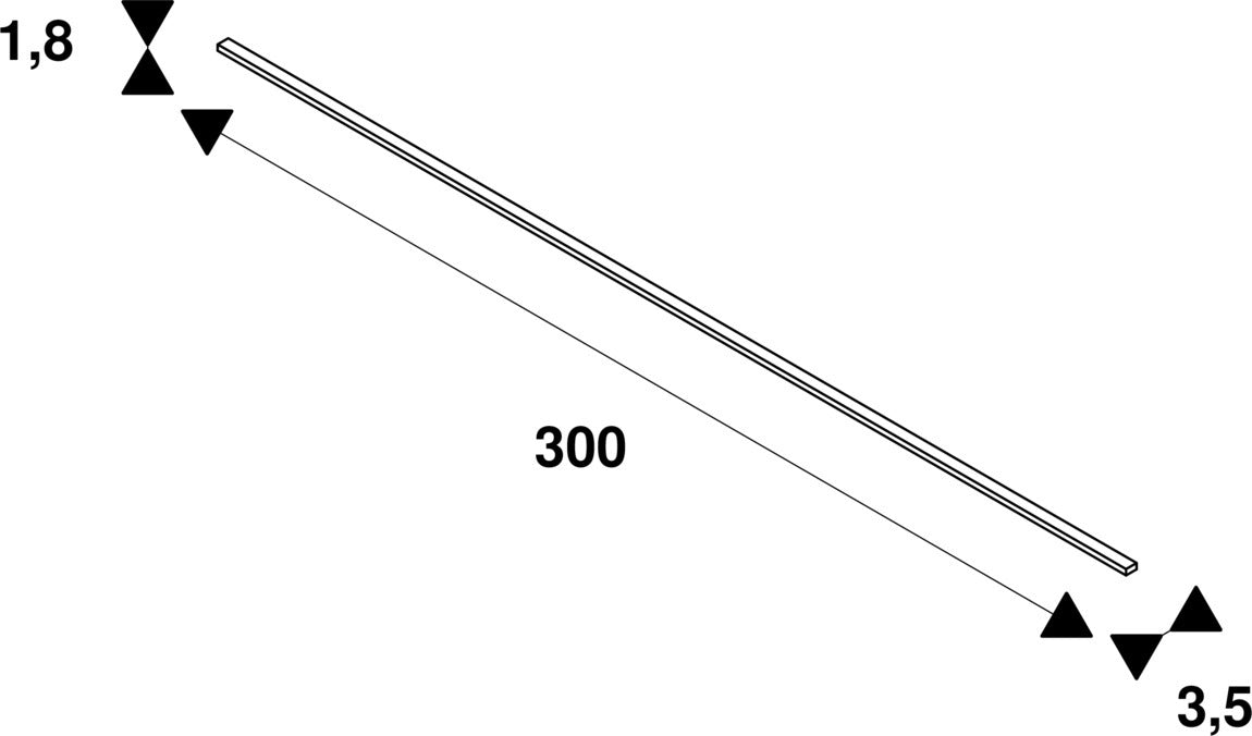 Technical drawing of a 300mm long bar with mounting points at 1.8 and 3.5.