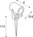 Diagram of a spotlight with dimensions, stake mounting.