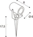 Line drawing of a spotlight with dimensions, stake mounted.