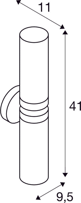 Dimensioned drawing of SLV WL 106 wall light, double glass, chrome, 2xE14