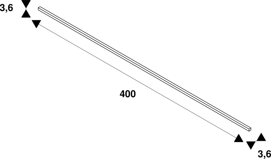Technical drawing of a 400mm long, rectangular bar with 3.6mm thickness.