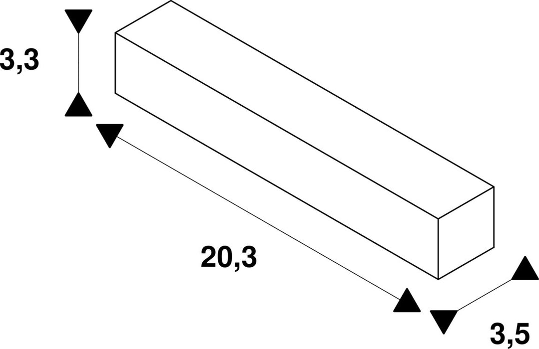 Dimensioned drawing of SLV S-TRACK connector, with feed-in option, DALI, PHASE, black