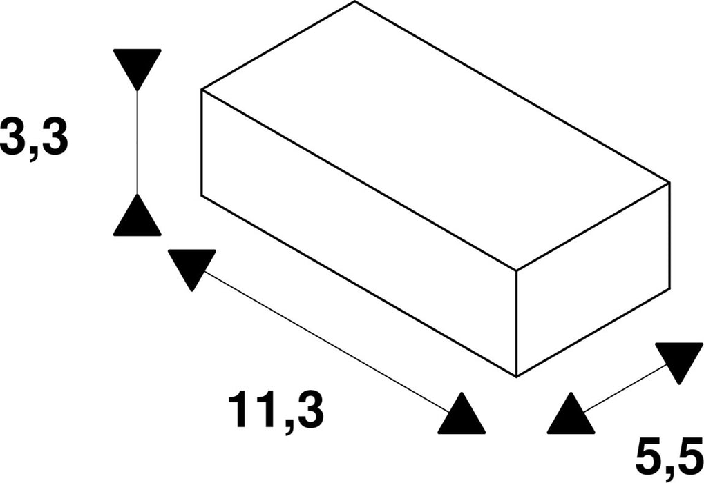 Technical drawing of a rectangular block with dimensions 3.3, 5.5, and 11.3.