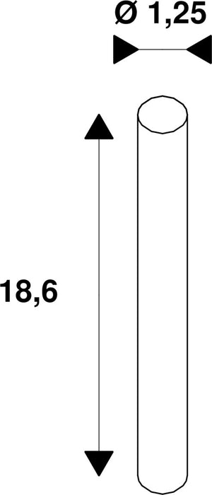 Technical drawing of a white cylindrical pin with dimensions 1.25 diameter and 18.6 length.