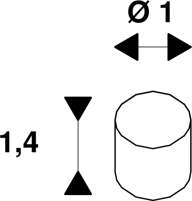 Technical drawing of a cylindrical part with dimensions 1.4 and diameter 1.