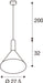Line drawing of a pendant light fixture with dimensions.