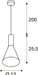 Technical drawing of a pendant light fixture with dimensions.
