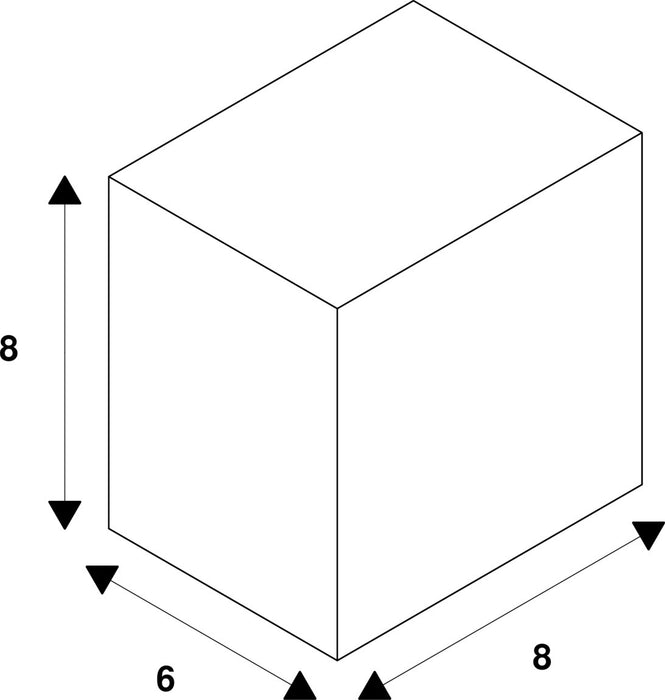 Diagram of a white cube with dimensions 8x6x8.