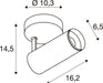 Technical drawing of a surface-mounted spotlight with dimensions.