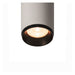 Aluminum cylinder surface-mounted light fixture, matte gray finish with black trim.