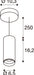 Technical drawing of a cylindrical pendant light fixture with dimensions.