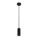 Black cylinder pendant light fixture, ceiling mounted.