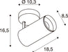 Technical drawing of a surface-mounted spotlight with dimensions.