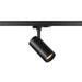 Black metal track lighting fixture with a cylindrical head.