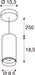 Technical drawing of a ceiling-mounted cylinder pendant light fixture with dimensions.