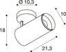 Line drawing of a cylindrical surface-mounted spotlight with dimensions.