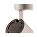 Close-up of a gray metal track lighting fixture.