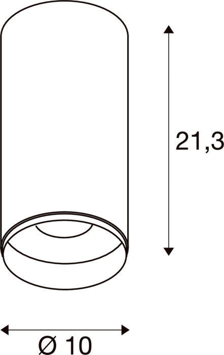 Technical drawing of a cylindrical surface-mounted light fixture with dimensions.