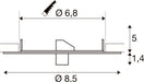 Technical drawing with dimensions for a mounting component, showing a diameter of 6.8 and 8.5.