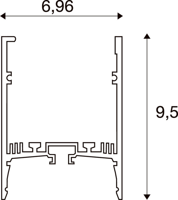 Technical drawing of an aluminum profile with dimensions 6.96 and 9.5.